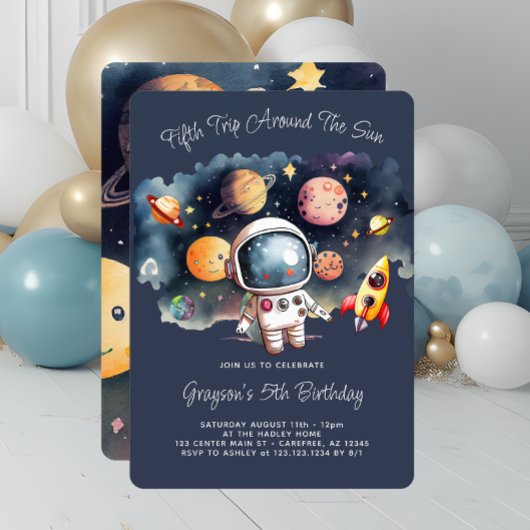 5. Geburtstagsparty Weltraum-Planeten Einladung
