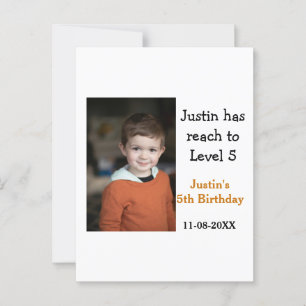 5. Geburtstagsspiel auf Jungen Foto Name modernes Postkarte