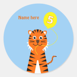 5. Geburtstagstiger mit Namen Blue Orange Runder Aufkleber
