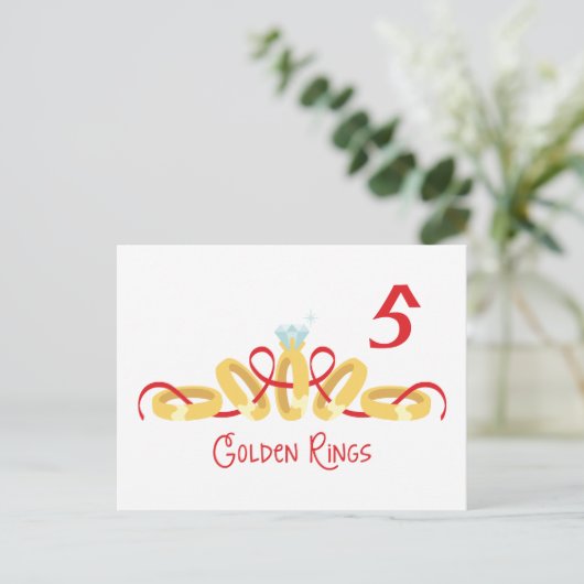 5 Goldene Ringe Postkarte (Stehend Vorderseite)
