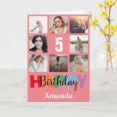 5. Happy Birthday Foto Collage Modern Pink Card Karte (Gelbe Blume)