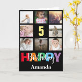 5. Happy Geburtstag Foto Collage Moderne Schwarz Karte (Gelbe Blume)