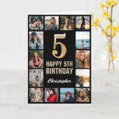 5. Happy Geburtstag Schwarz und Gold Foto Collage Karte (Gelbe Blume)