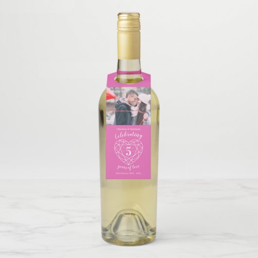 5. Hochzeit Jubiläum Foto rosa Edelstein Herz Flaschenanhänger (Auf Flasche)