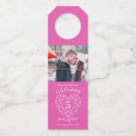 5. Hochzeit Jubiläum Foto rosa Edelstein Herz Flaschenanhänger
