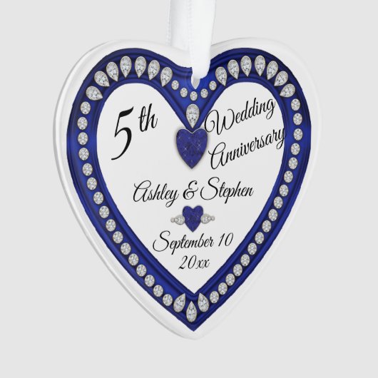 5. Hochzeit Jubiläum Sapphire Diamond Keepake Ornament (Vorderseite)