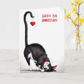 5. Hochzeitsjubiläum Katze mit rotem Herzen Karte (Gelbe Blume)