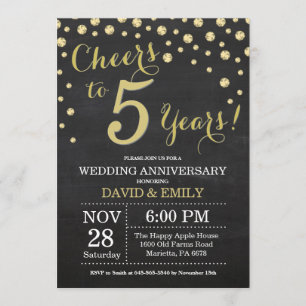 5. Hochzeitsjubiläum Tafel Schwarz und Gold Einladung