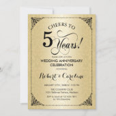 5. Hochzeitstag - Black Gold Damask Einladung (Vorderseite)