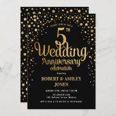 5. Hochzeitstag - Black & Gold Einladung (Vorne/Hinten)