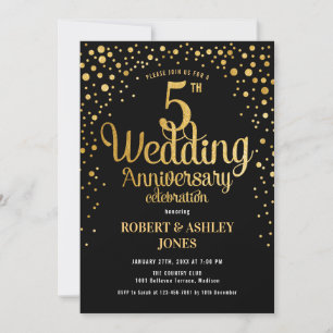 5. Hochzeitstag - Black & Gold Einladung
