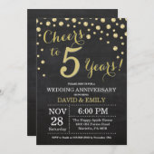 5. Hochzeitstag Chalkboard Black and Gold Einladung (Vorne/Hinten)