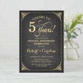 5. Hochzeitstag - Chalkboard Gold Einladung (Stehend Vorderseite)