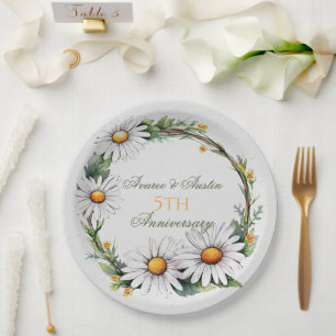 5. Hochzeitstag der Weißen Daisien Pappteller