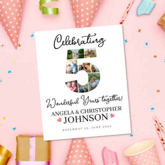 5. Hochzeitstag Foto Collage Begrüßungszeichen Poster