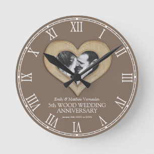 5. Hochzeitstag Holz Geschenk Foto Herz Runde Wanduhr