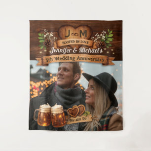 5. Hochzeitstag Holz-Jubiläumsfoto Willkommen Rust Wandteppich