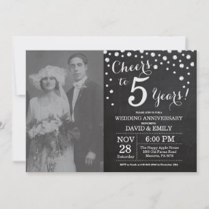 5. Hochzeitstag Kreidetafel Schwarz Silber Einladung