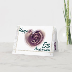 5. Hochzeitstag - Lila Rose Herz Karte