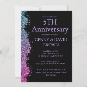 5. Hochzeitstag Pink Purple Faux Glitter Einladung