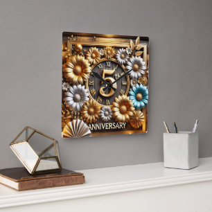 5. Hochzeitstag Quadratische Wanduhr