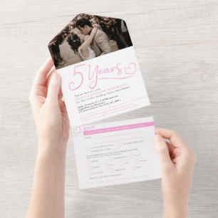 5. Hochzeitstag rosa Essen Rückantwort Foto All In One Einladung