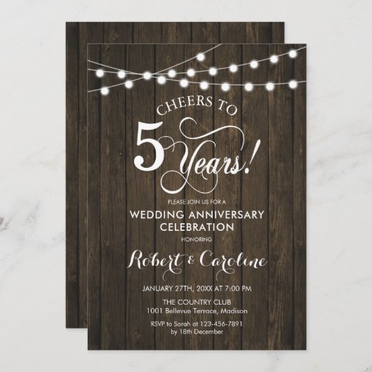 5. Hochzeitstag - Rustikales Holz Einladung (Vorne/Hinten)