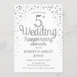 5. Hochzeitstag - Silber & Weiß Einladung