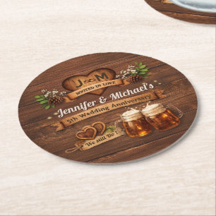 5. hölzerne Hochzeitstagsfeier Dankeschön-Geschenk Runder Pappuntersetzer