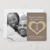 5. Holzhochzeit Braun Foto zum Geburtstag Einladung (Vorderseite)