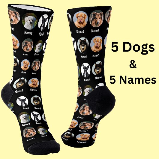 5 Hunde, 5 Namen, Hunde Foto - Personalisiert Schw Socken