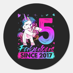 5 Jahre alt Einhorn Blüte 5. Geburtstag Mädchen Un Runder Aufkleber