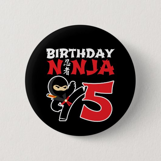 5 Jahre alt Karate Ninja Party Kinder 5. Geburtsta Button (Vorderseite)