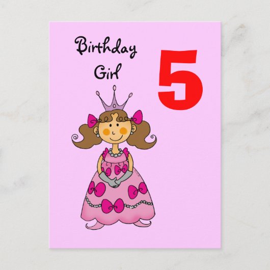 5 Jahre alte Prinzessin (braune Haare) Postkarte (Vorderseite)