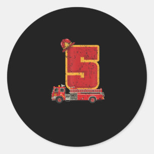 5 Jahre alter Geburtstag Junge gibt Feuerwehrmann Runder Aufkleber