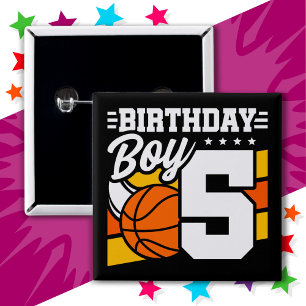 5 Jahre altes Basketball Party Thema 5th Birthday  Button