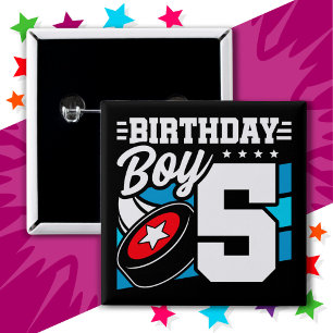5 Jahre altes Hockey Party Thema 5. Geburtstag Jun Button