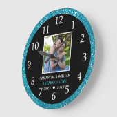 5 Jahre Foto Schwarz und Blau Glitzer Große Wanduhr (Winkel)