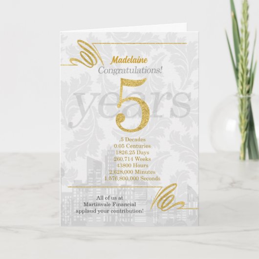 5 Jahre Mitarbeiterjubiläum Business Elegance Karte (Vorderseite)