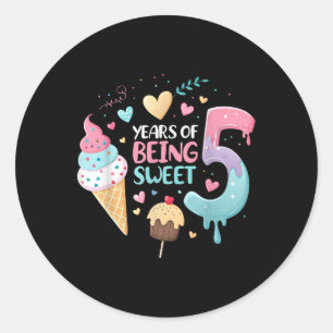 5 Jahre süß 5. Geburtstag Girl Ice Creme Runder Aufkleber