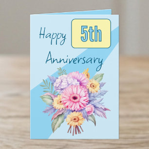 5. Jahrestag Gerbera-Blumen blau Karte