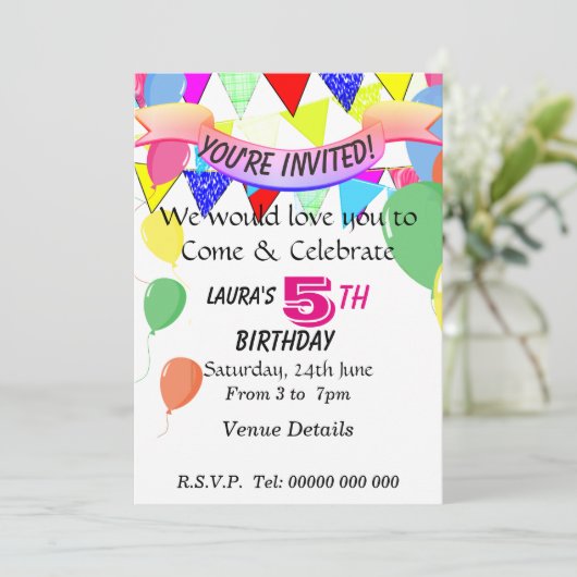 5-jährige Geburtstagsparty Einladung (Stehend Vorderseite)