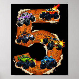 5-jähriger Monstertruck-Junge Kleinkind 5. Geburts Poster