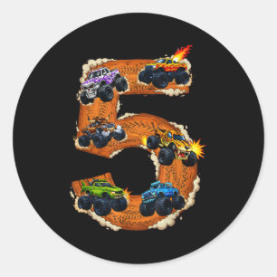 5-jähriger Monstertruck-Junge Kleinkind 5. Geburts Runder Aufkleber