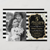 5. Jubiläum mit Foto - Gold Black Einladung (Vorne/Hinten)