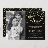 5. Jubiläum mit Foto - Gold Black Einladung (Vorne/Hinten)