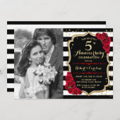 5. Jubiläum mit Foto - Gold Black Red Einladung (Vorne/Hinten)