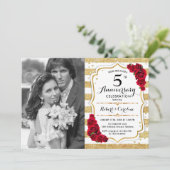 5. Jubiläum mit Foto - Red Gold White Einladung (Stehend Vorderseite)
