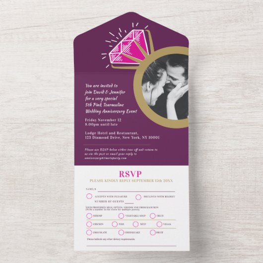 5 Jubiläum Pink Tourmaline Dinner Menü UAWG All In One Einladung (Innen Boden)