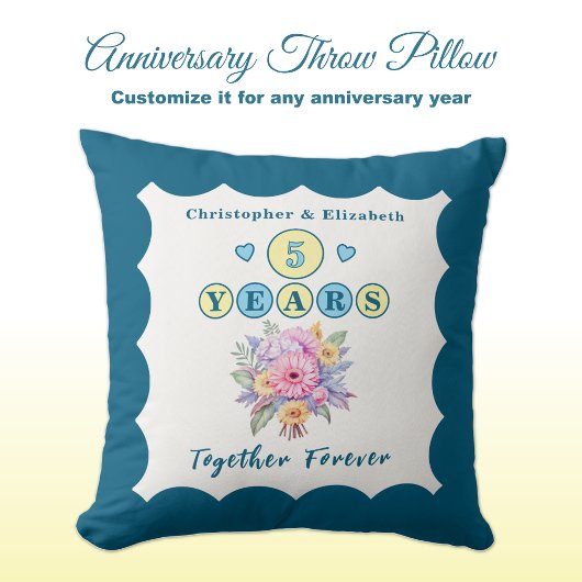 5. Jubiläumsnamen Gerbera Blume blau Kissen